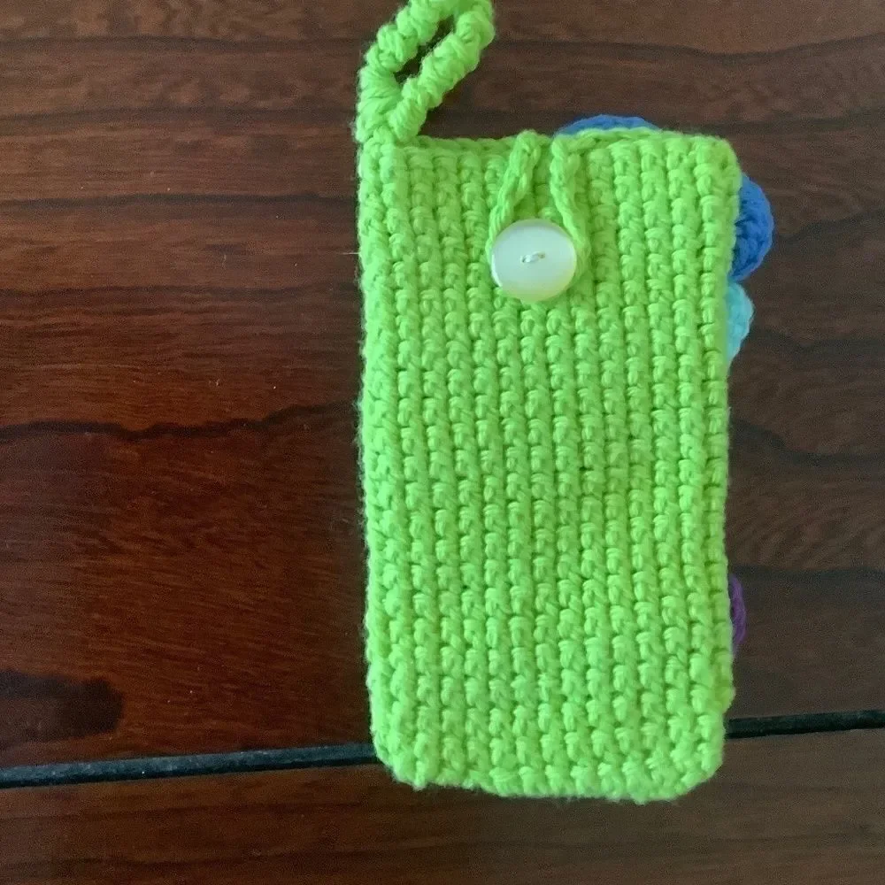 CROCHET Floral Spring Pouch CASE 100% COTTON HAND MADE
